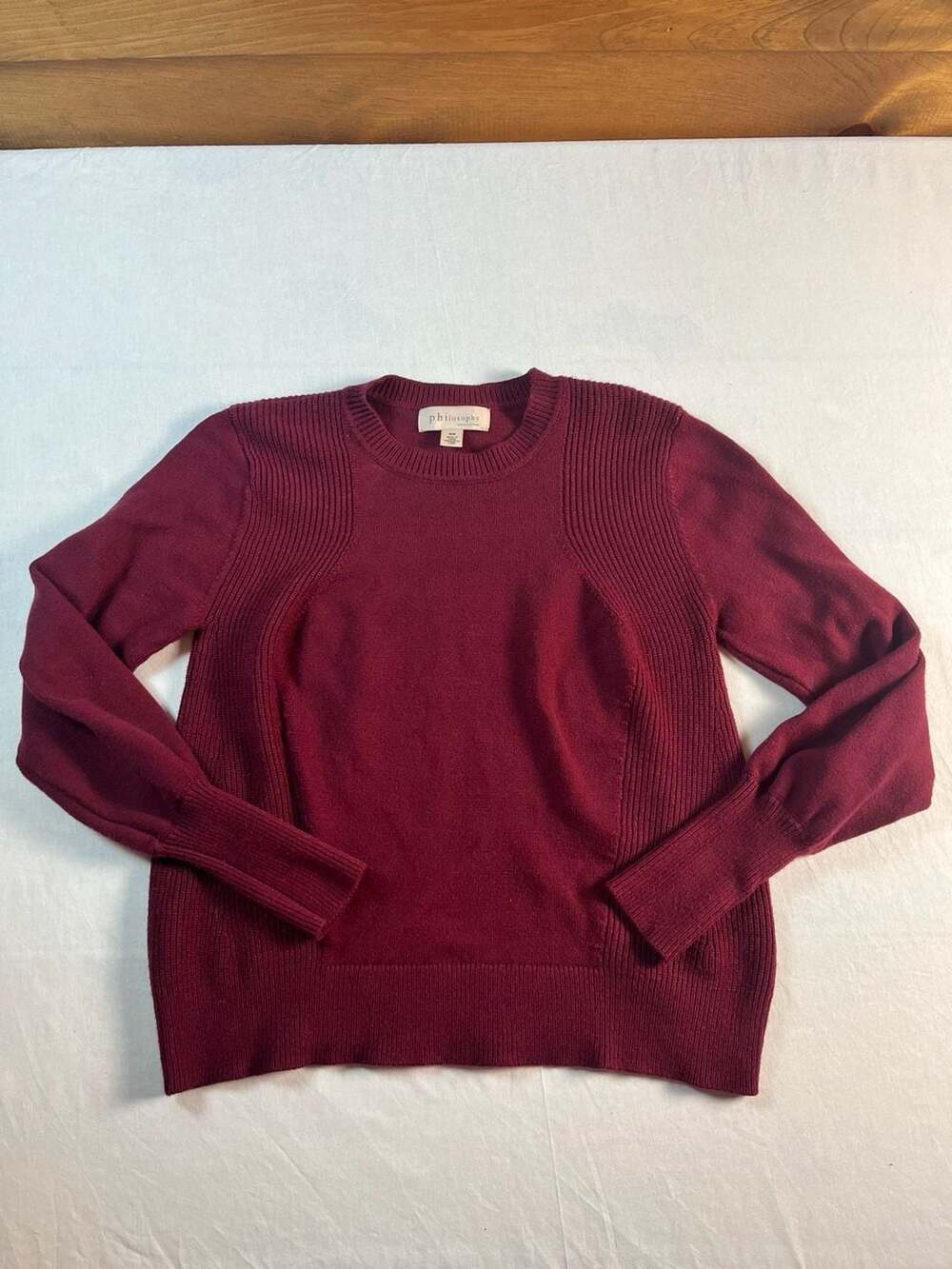 Philosophy Women’s Burgundy Maroon Ribbed Crew Neck Long Sleeve Sweater M